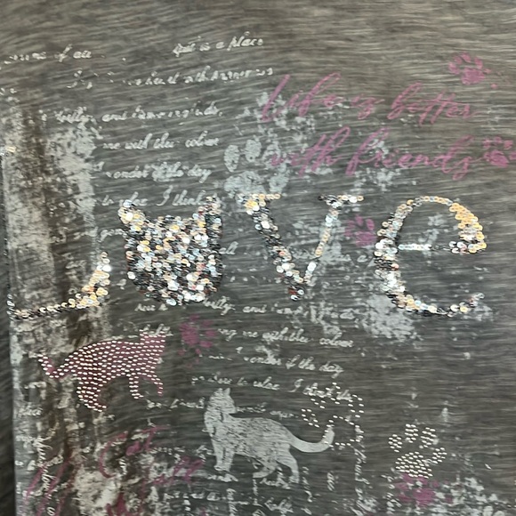 NWOT Ulla Popken Graphics Top/sequin/lace love& cat print/ short sleeve Sz 24/26 - Picture 3 of 12